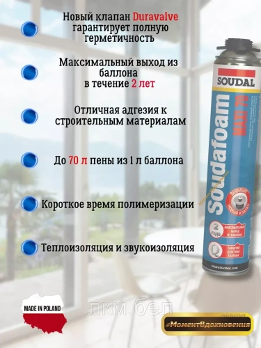 Профессиональная монтажная пена Soudal 70 870мл фото 2