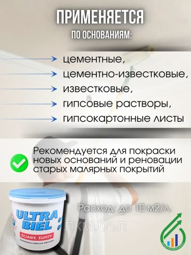 Акриловая эмульсия Sniezka Ultra Biel для стен и потолков 1л (снежно белая) фото 3