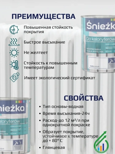 Акриловая эмаль для батарей Sniezka 400 мл (белая) фото 3