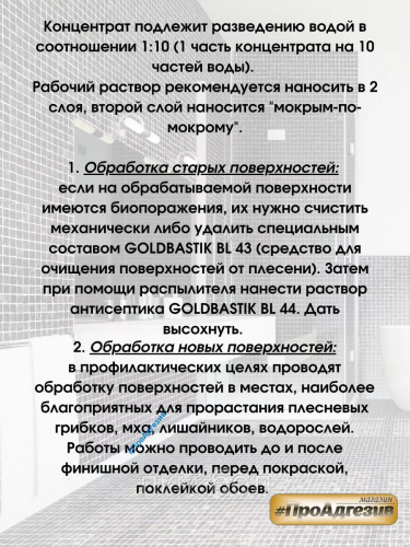 Защита от плесени «GOLDBASTIK BL 44» (концентрат 1:10) 1л фото 4