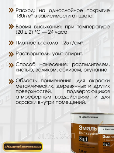 Грунт эмаль по ржавчине 3 в 1 белая 1,8кг Цветогамма фото 5