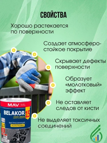 Грунт-эмаль Belakor15 3в1 молотковая 0,9кг (черный антрацит) фото 6