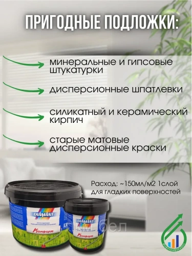 Акриловая краска Диамант Комфорт 0,9 л (белая-матовая) фото 3