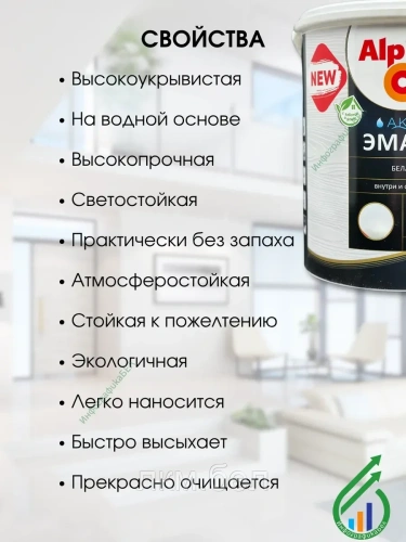 Эмаль акриловая Альпина Аква 900 мл (белая шелковисто-матовая) фото 2