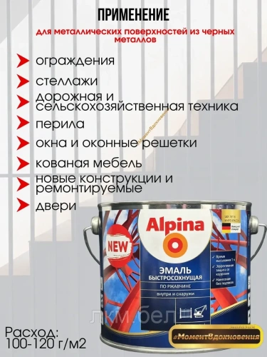 Грунт-эмаль быстросохнущая по ржавчине Альпина RAL 9003 2кг (белый) фото 3