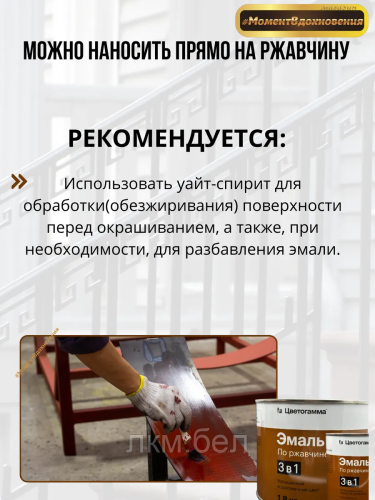 Грунт эмаль по ржавчине 3 в 1 белая 1,8кг Цветогамма фото 3