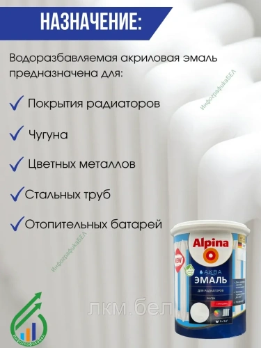 Радиаторная эмаль без запаха Альпина Аква 900 мл (белая глянцевая) фото 3
